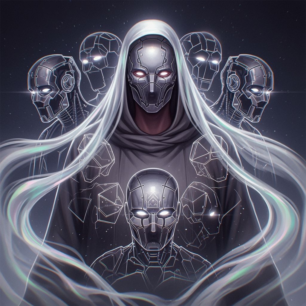 Figure in Phantom Form Cloak: Digital Futuristic Art