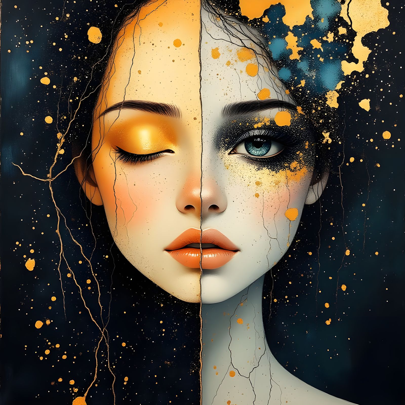 Dual-Faced Woman in Vibrant Abstract Art