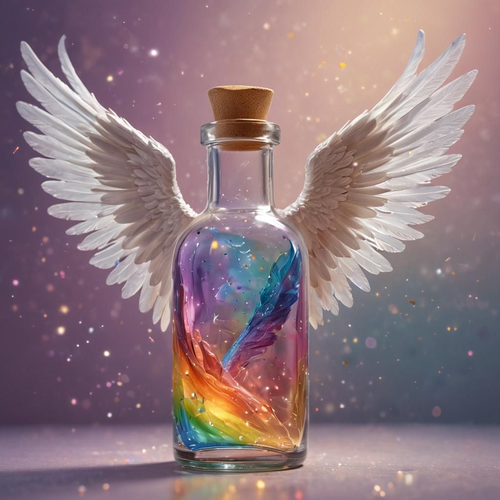 Angel Blowing Stars into Bottle: Hyperrealistic Concept Art