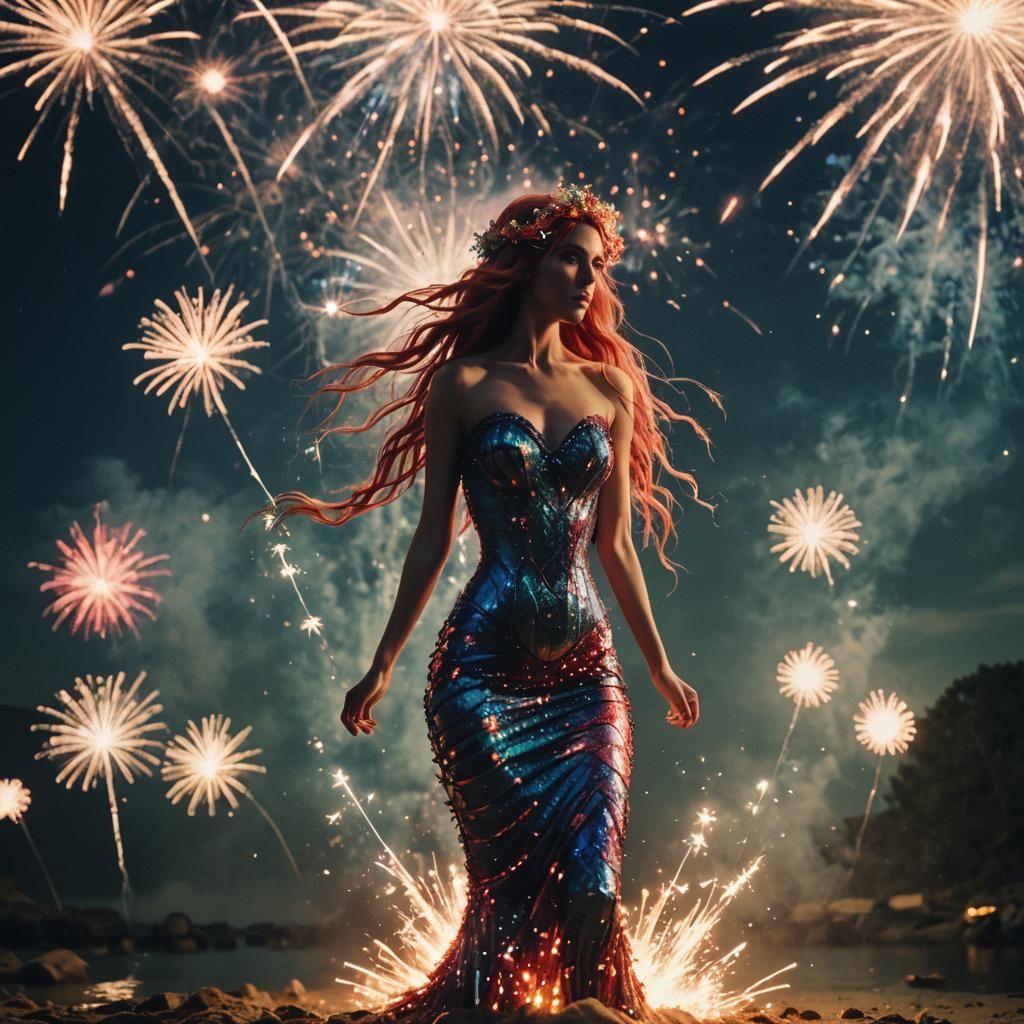 Fireworks Mermaid Celebrates Independence Day