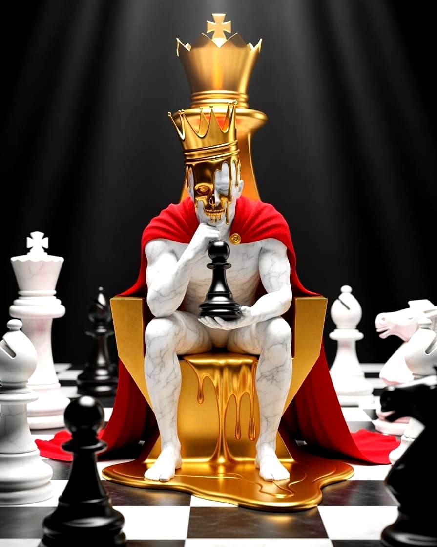 Marble King with Melting Crown and Skull Face in 3D Digital ...