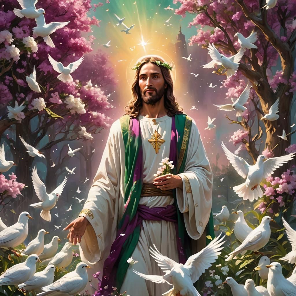 Jesus Christ in Ethereal Fantasy Landscape