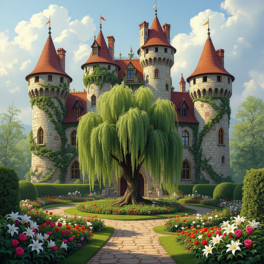 Majestic Medieval Castle Garden Scene