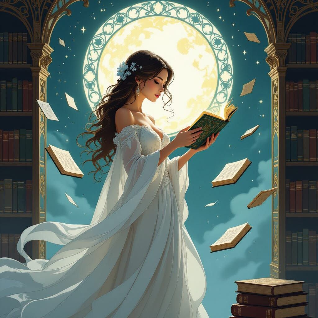 Enchanted Librarian in a Mystical Library