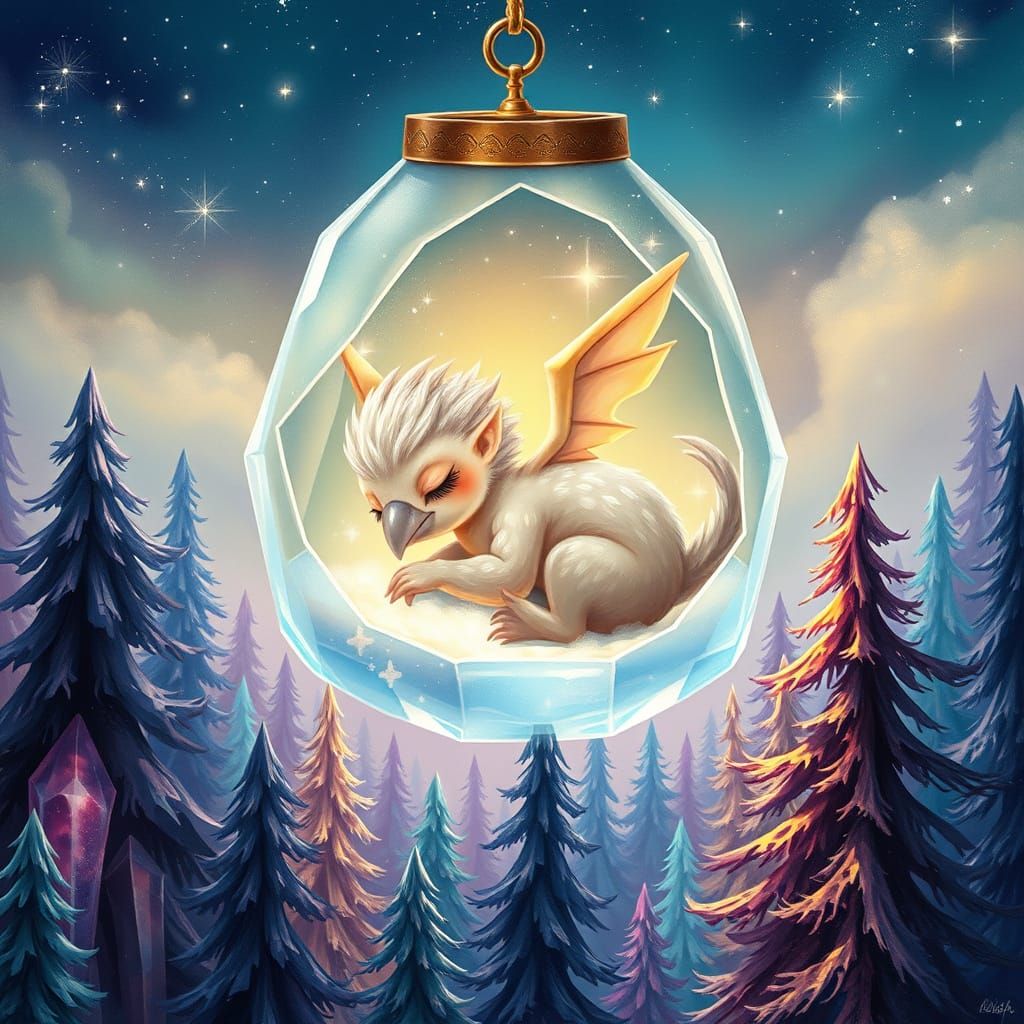 Baby Griffin Napping in Crystal Lantern