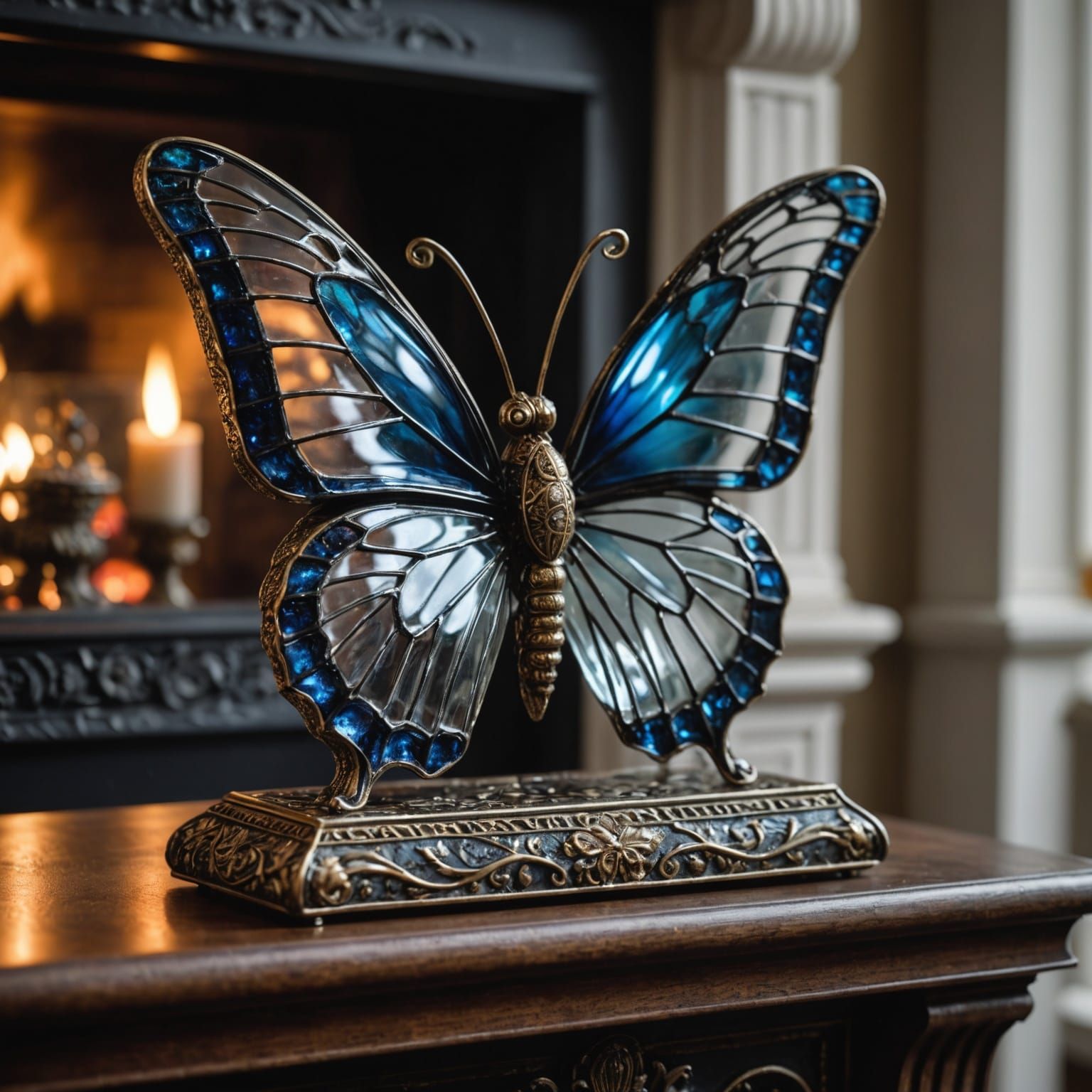 Enameled Glass Butterfly Figurine: Hyperrealistic Fireplace ...