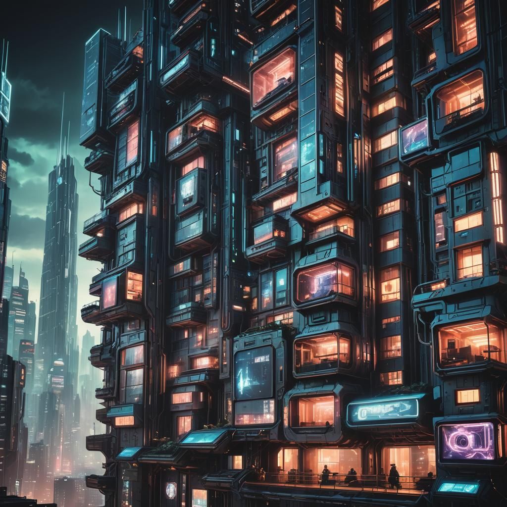 Cyberpunk Apartment View of Dystopian Megalopolis