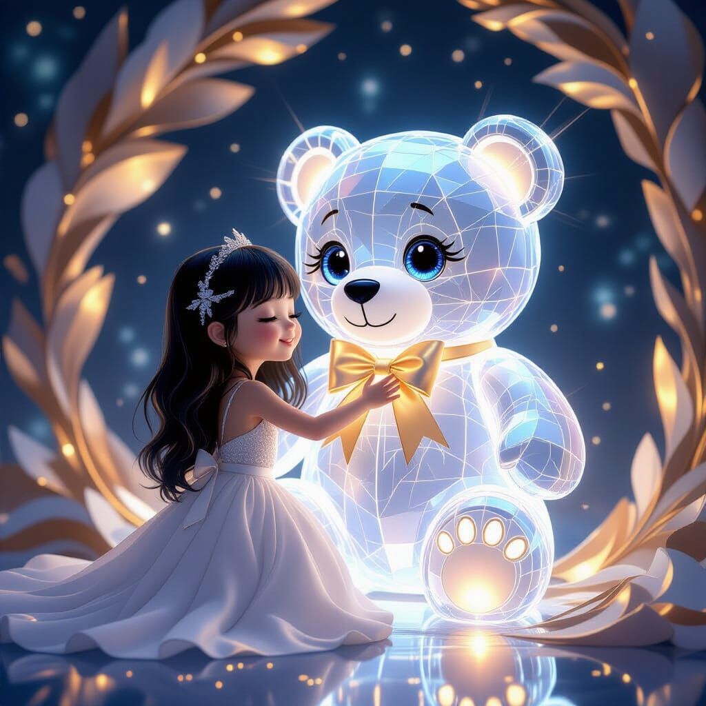 Happy Girl Hugs Radiant Crystal Teddy Bear