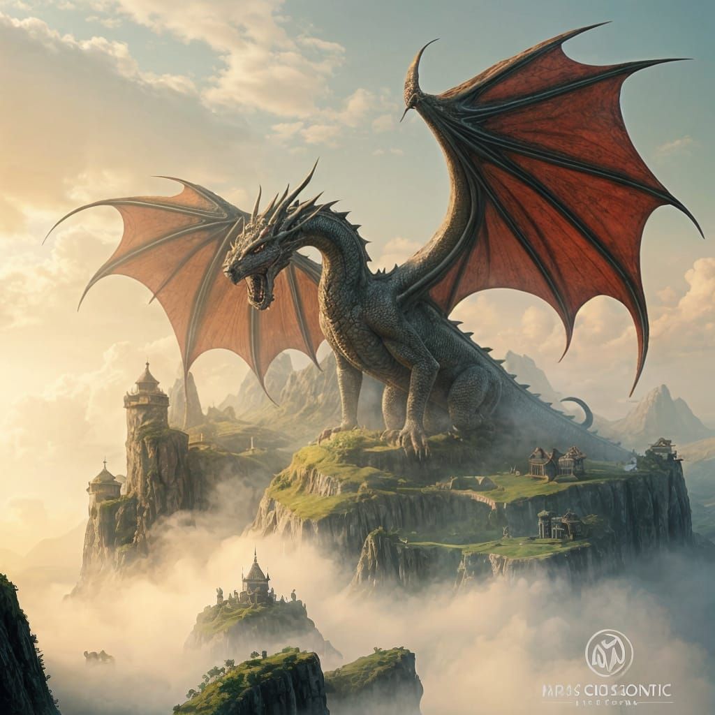 Enchanted Dragon Sanctuary Amidst Ethereal Mist