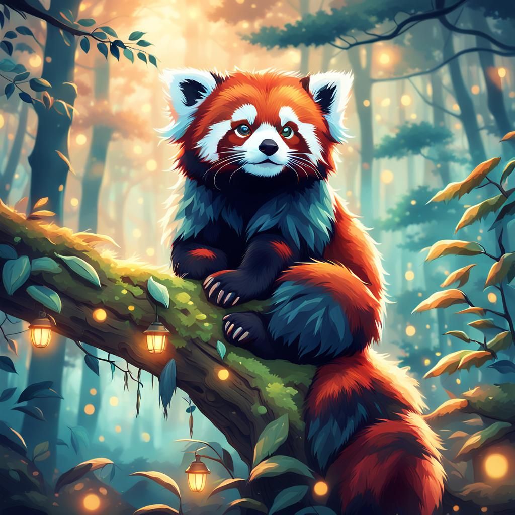 Cute Red Panda in Misty Forest: Pixar-style Art