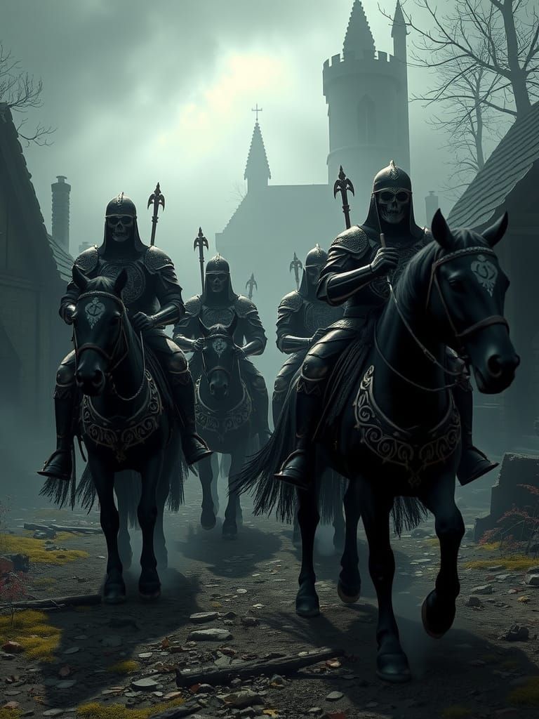 Undead Knights March into Shadow: Gothic Digital Art