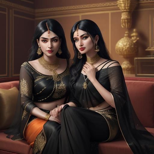 Indian Mother and Daughter in Luxurious Setting