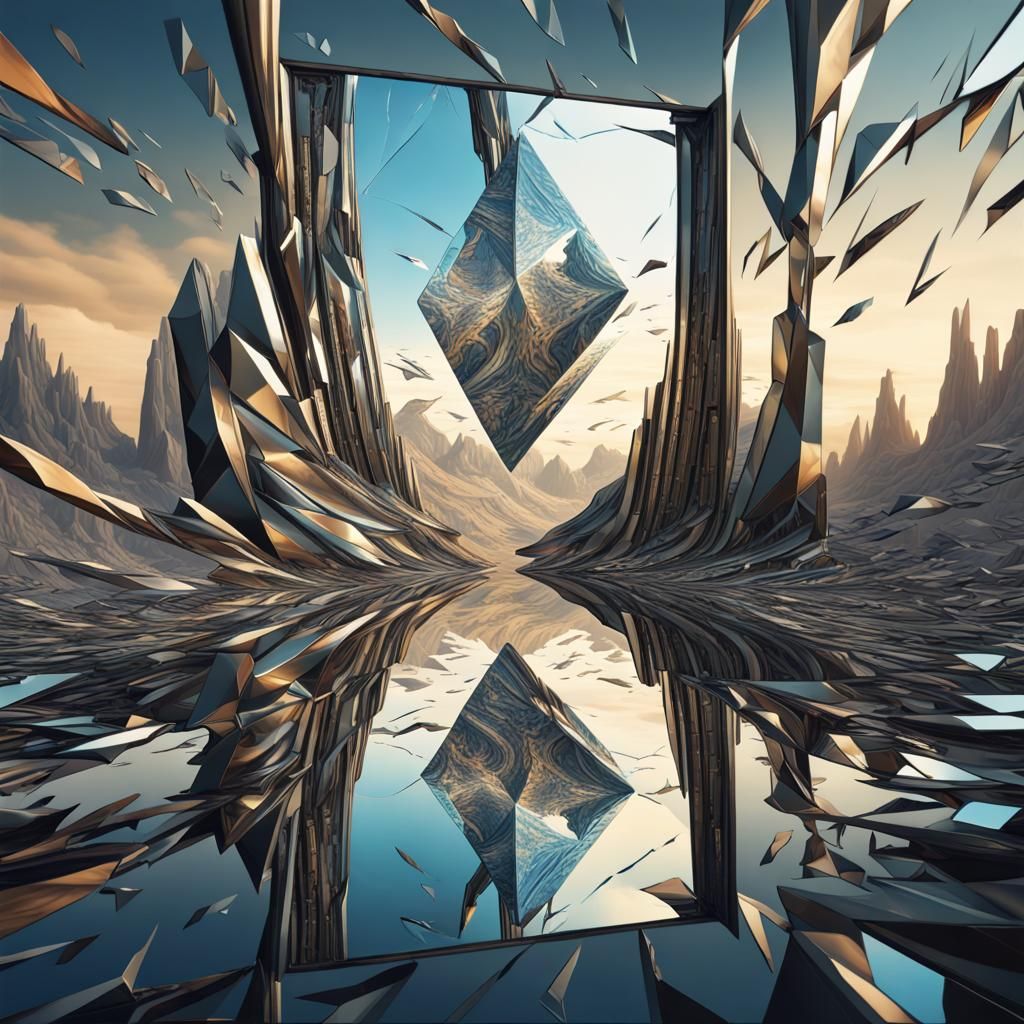 Surreal Mirror World: Fractured Reflections in Anime Style