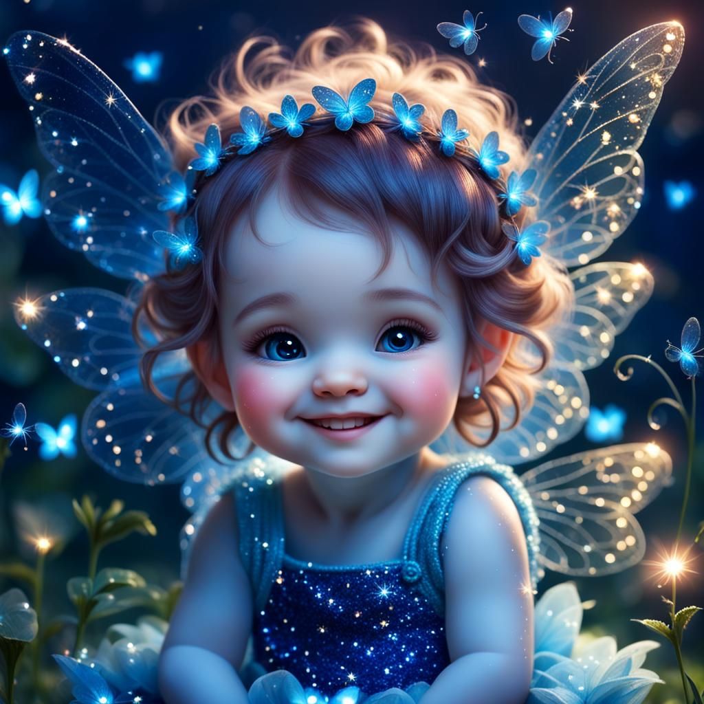 Adorable Baby Fairy in Blue with Sparkles