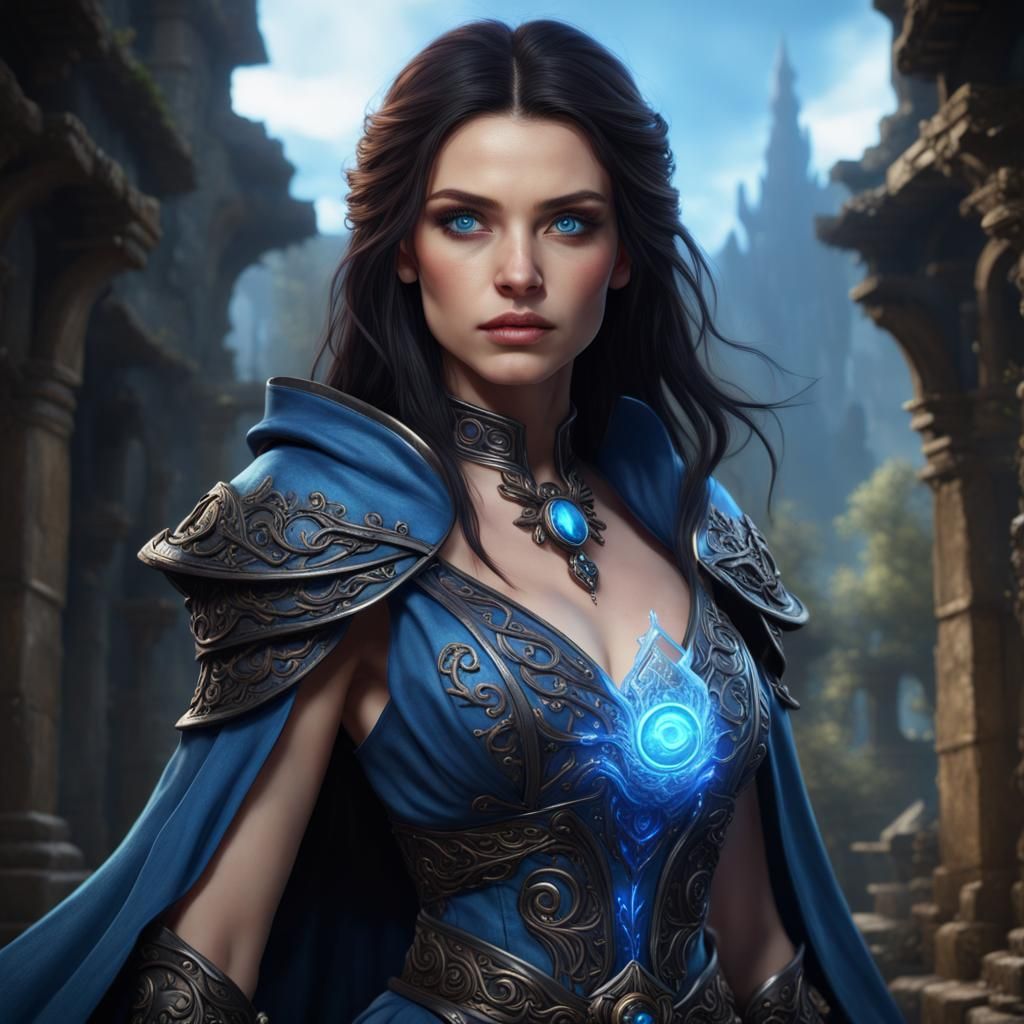 Fantasy Mage with Blue Eyes: Detailed Concept Art