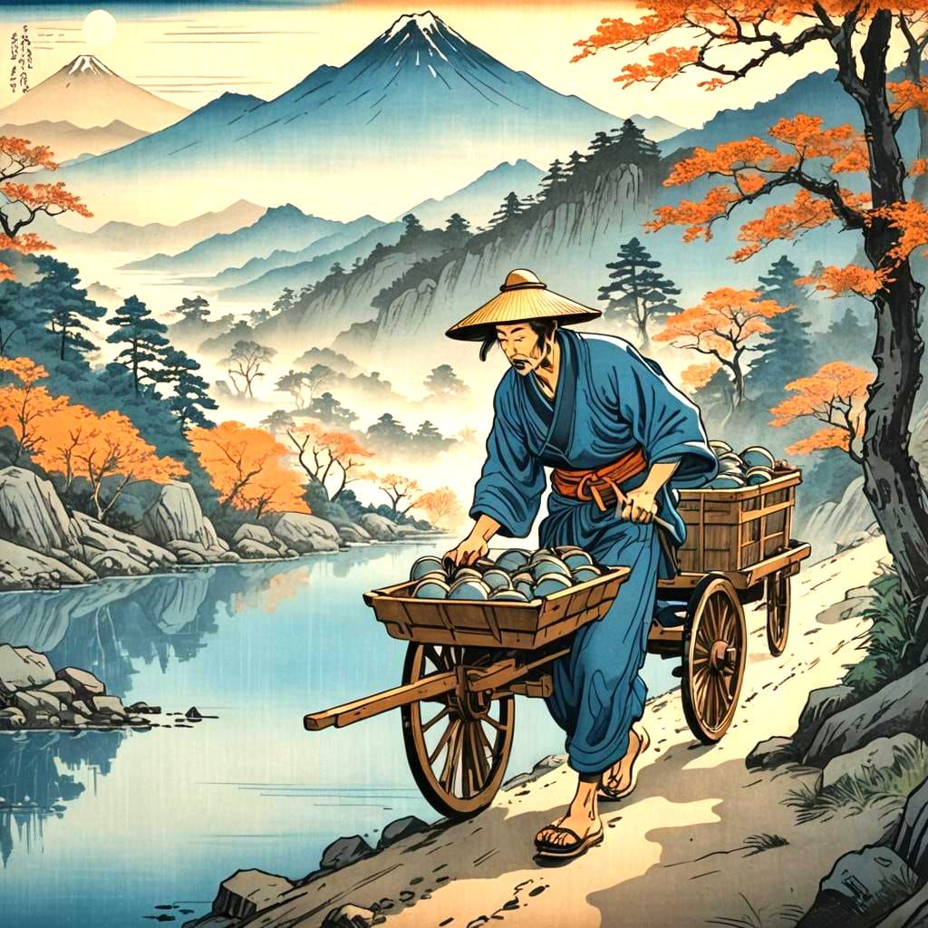 Ukiyo-e Style: Peasant on Mountain Trail