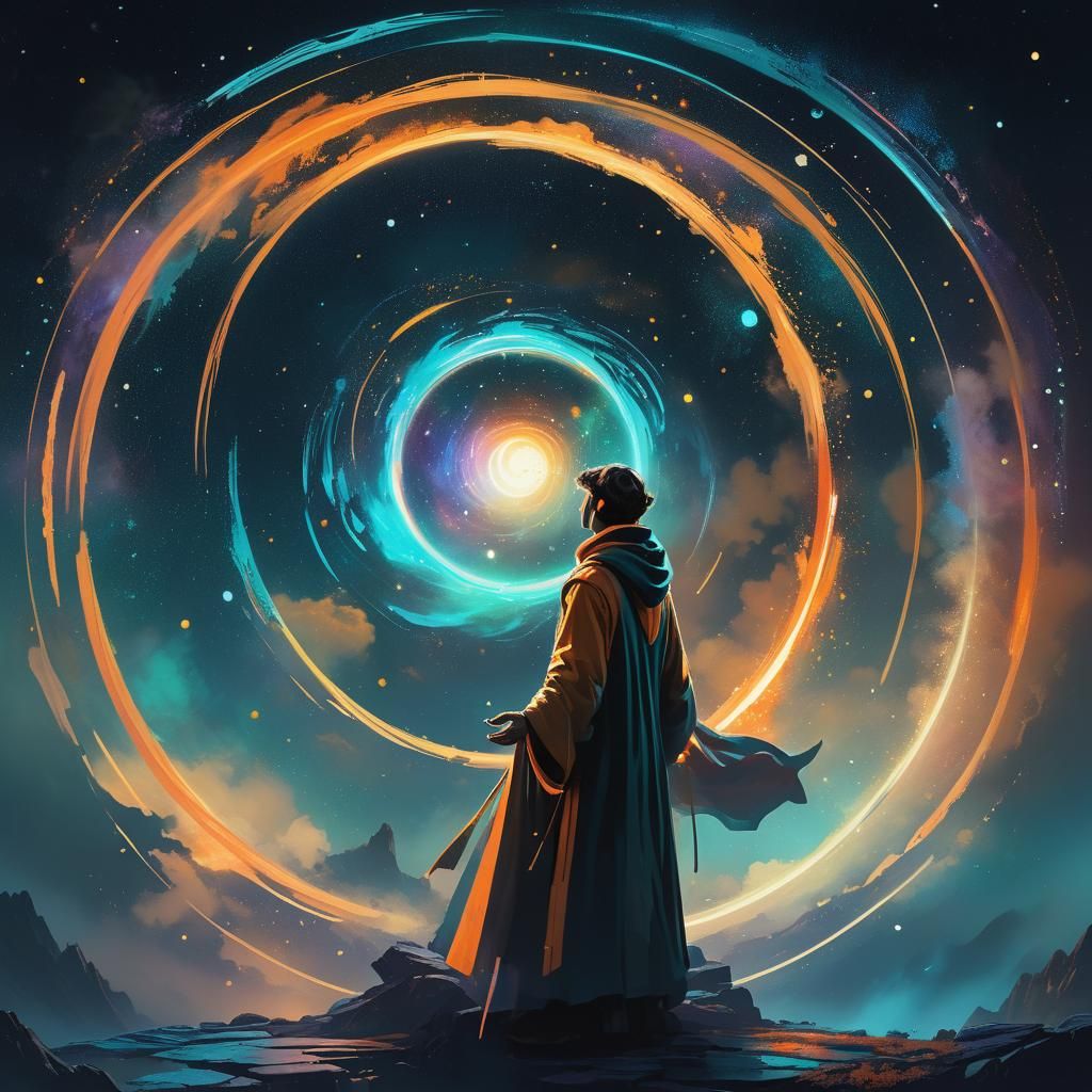 Mage Creates Magic Circle in Starry Sky