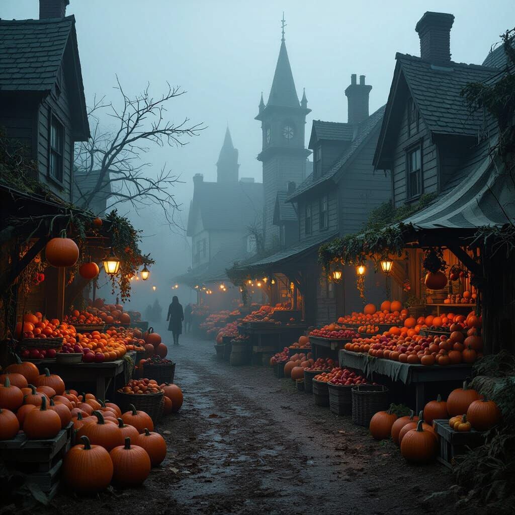Creepy Foggy Harvest Festival Village