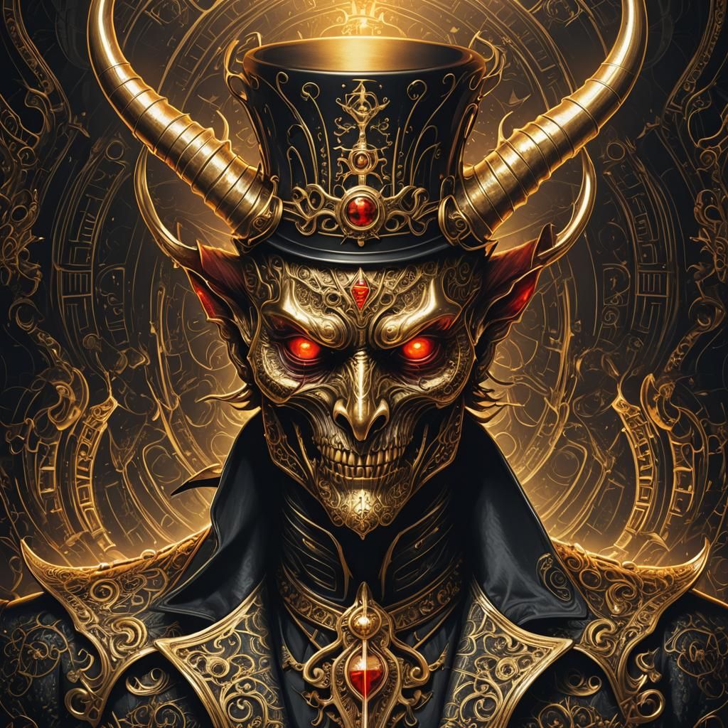 Gold Devil in Top Hat: Dark Fantasy Illustration