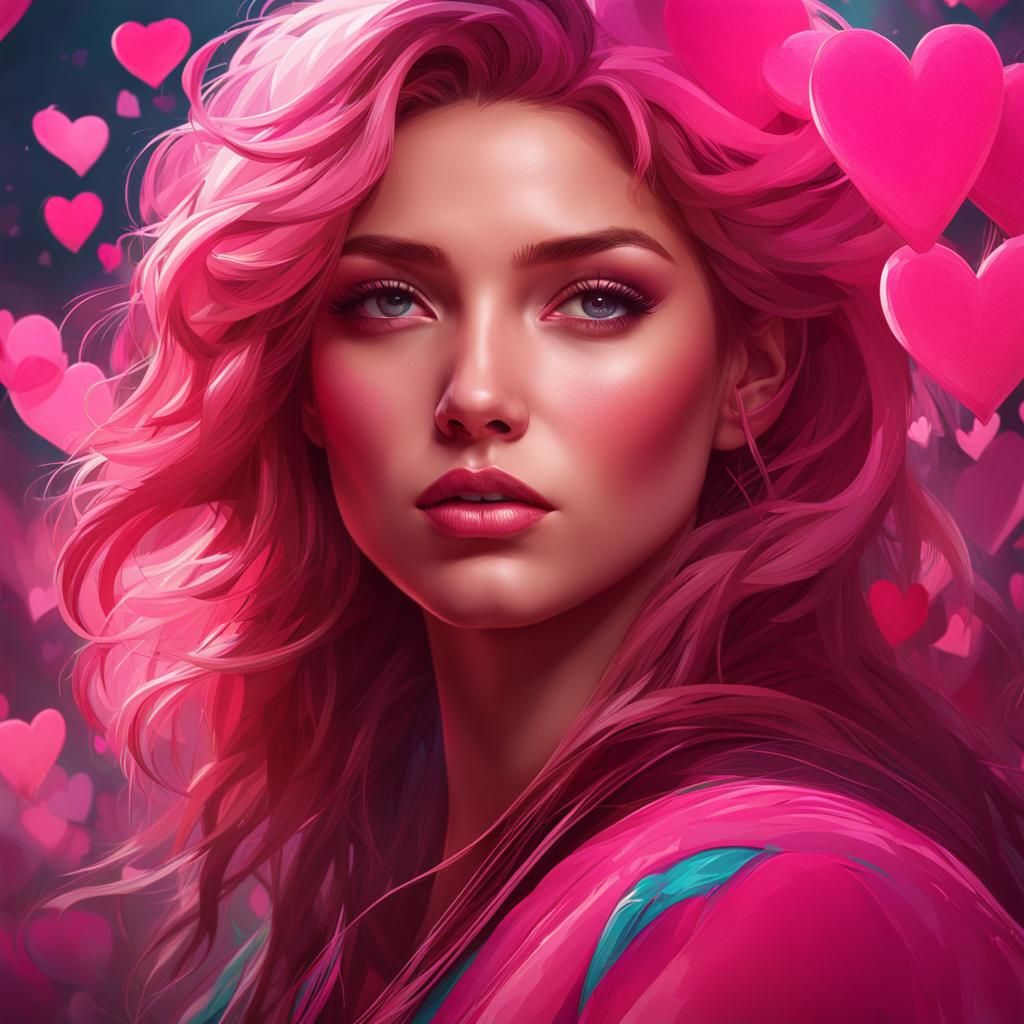 Valentine's Portrait with Pink Hues in Splash Art Style
