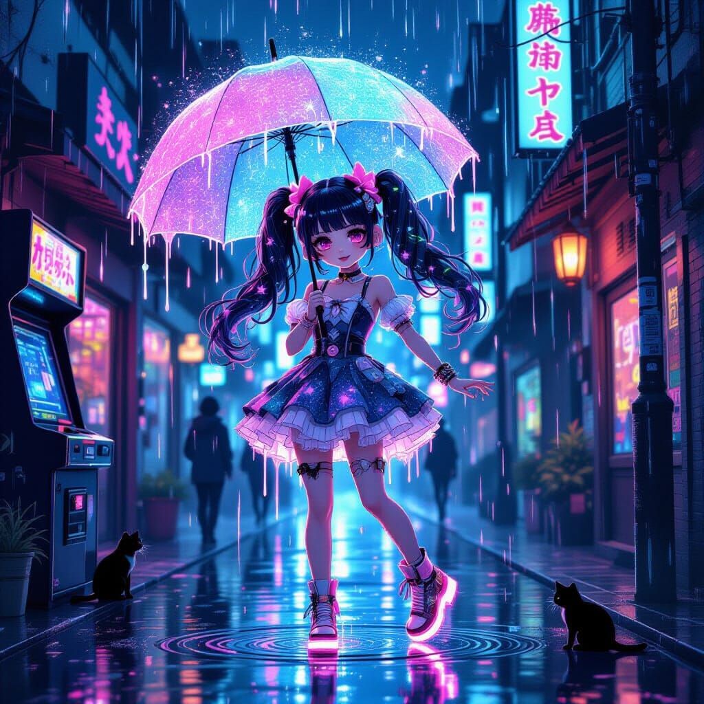 Cyberpunk Girl Dancing in Neon Metropolis