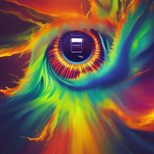 Hyperreal Eye Pierces Swirling Tornado: Splash Art