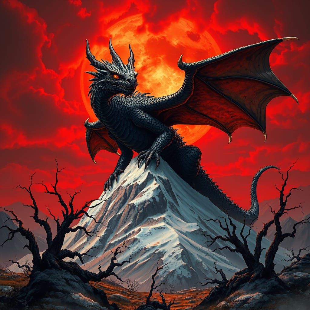 Majestic Dragon on Snow Mountain in Digital Matte Painting