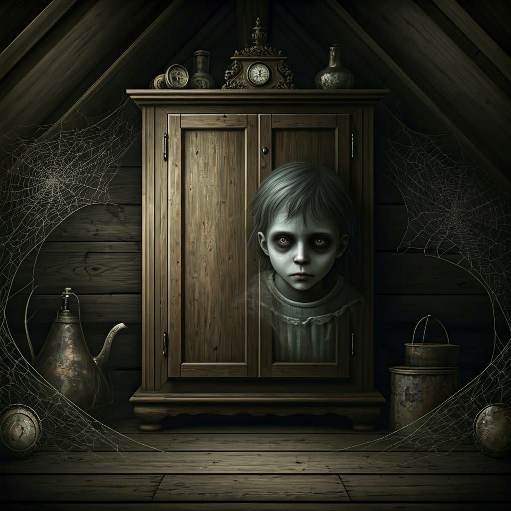 the ghost of a child appears from an old cupboard