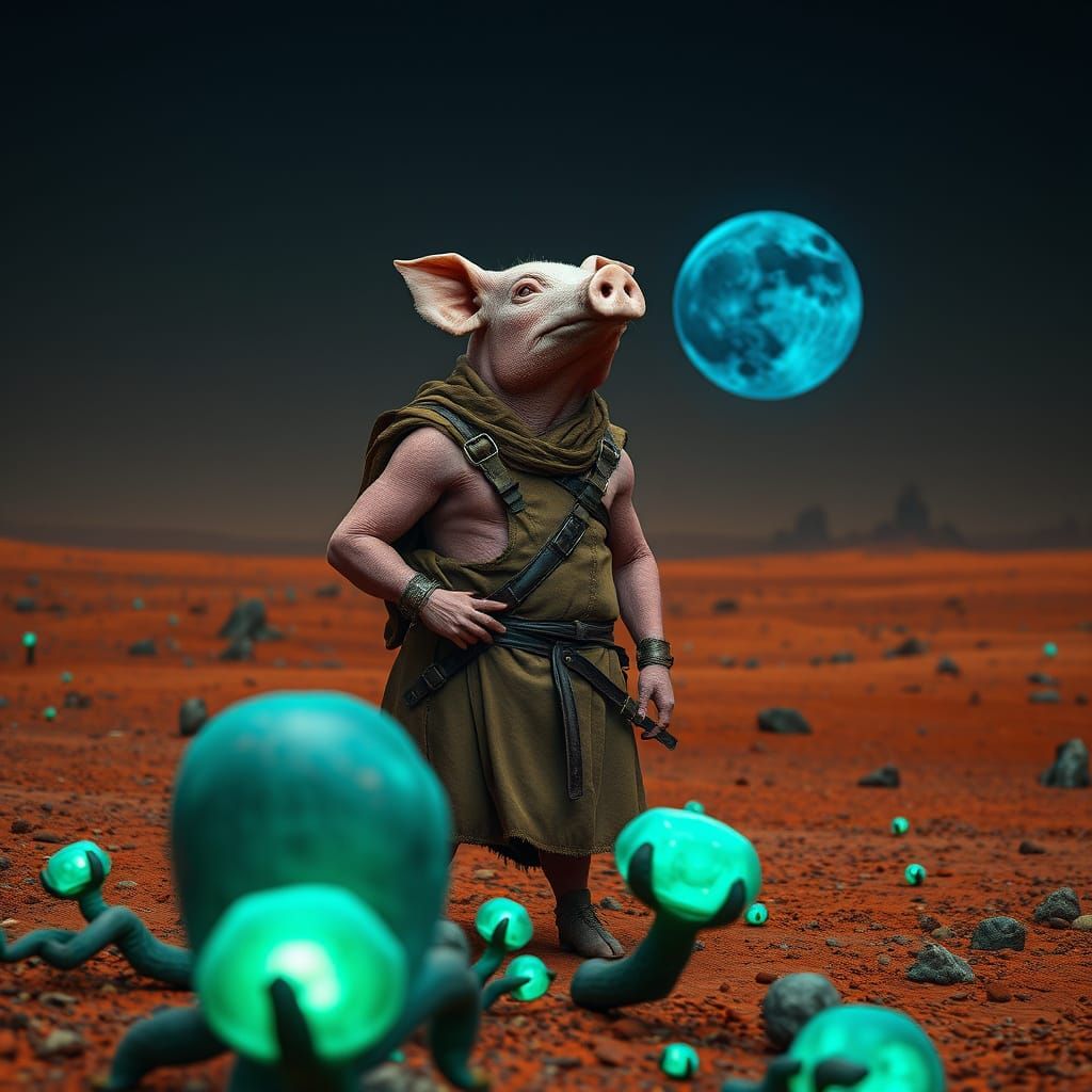 Epic Alien Hero in Rust-Red Landscape