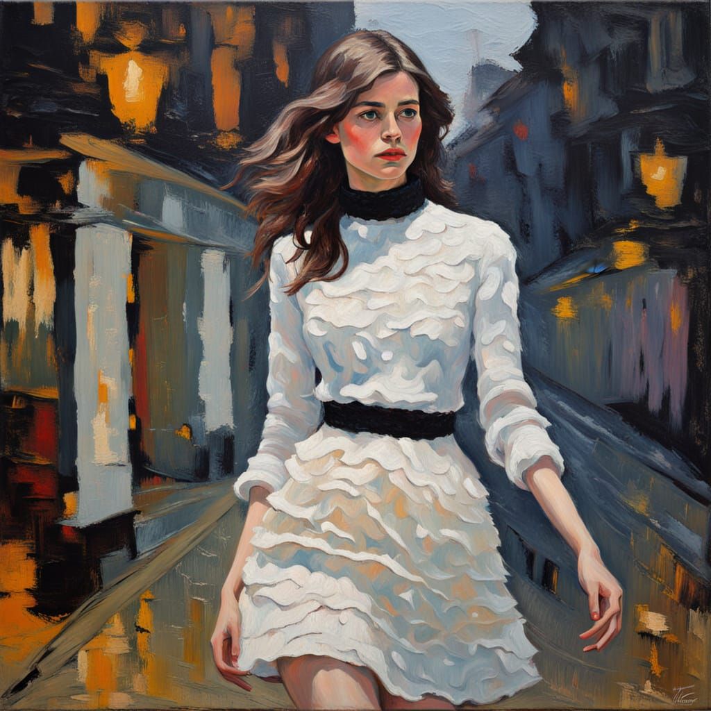 Woman in Ivory Dress as Neo-Impressionist Painting