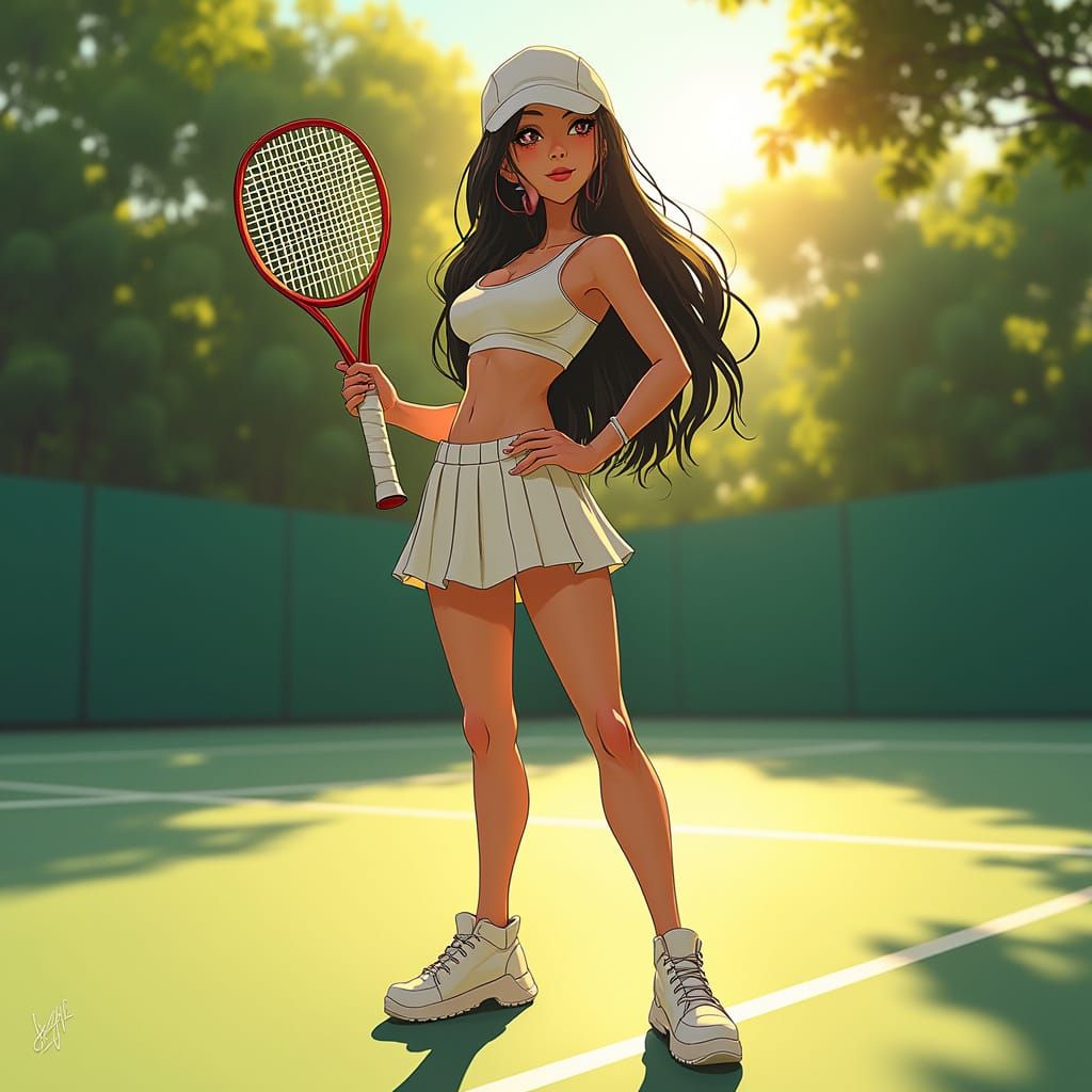 Lucy Liu in Vibrant Tennis Court Scene