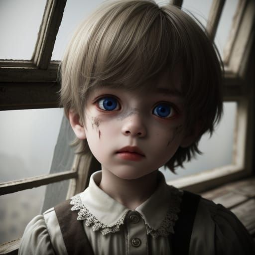 Eerie Doll in Dusty Attic, Children's Art Style