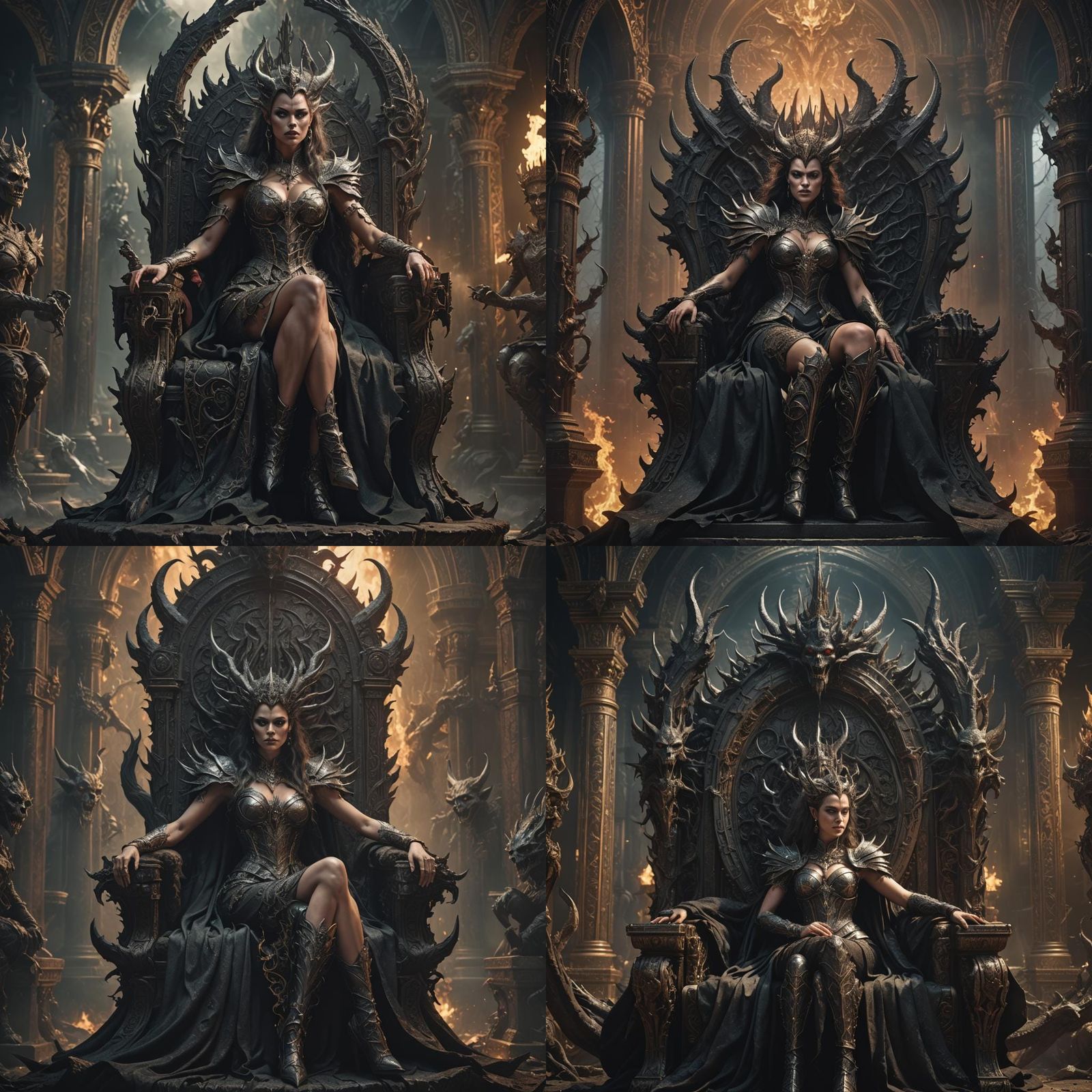 Epic Demon Queen on Throne: Digital Matte Painting