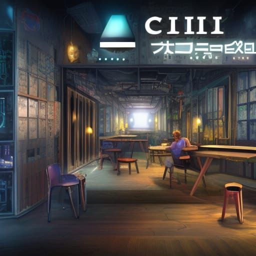 Cyberpunk Cafe: Digital Matte Painting
