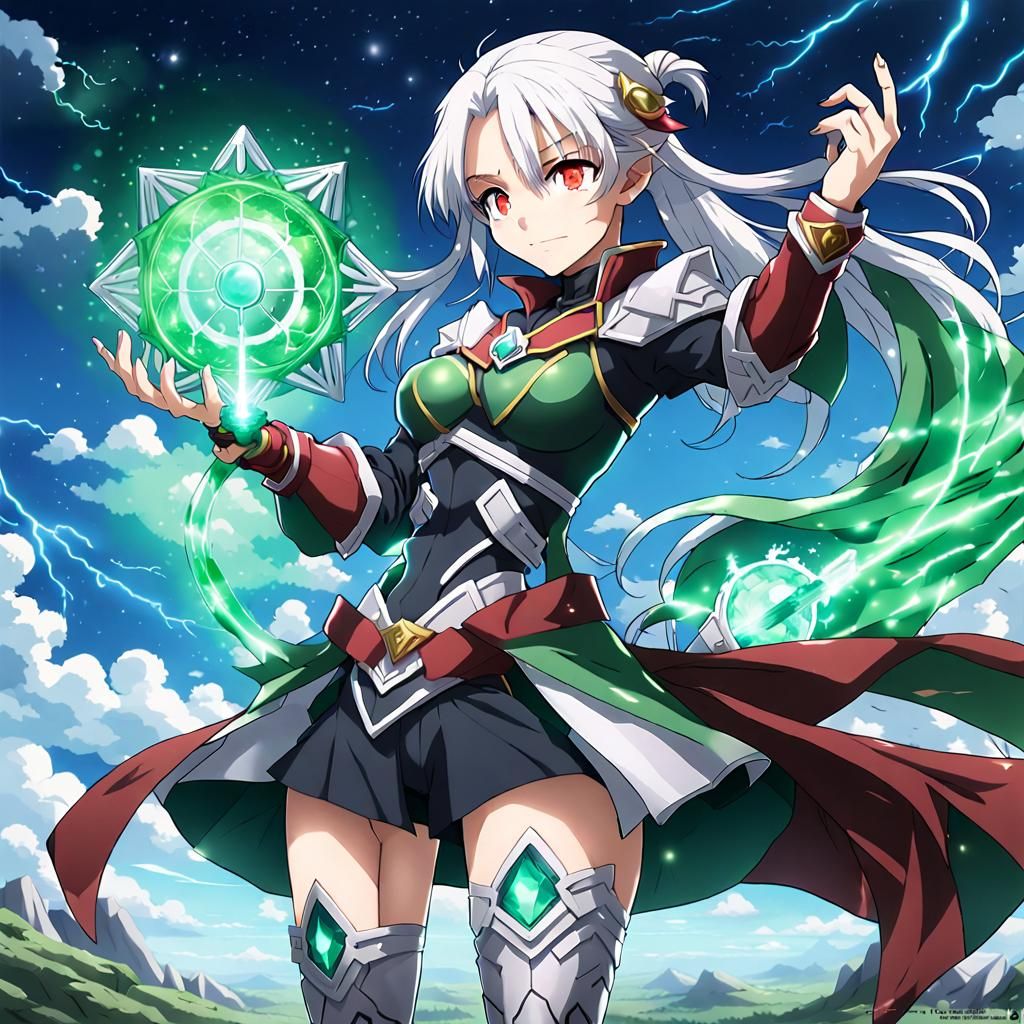 Anime Style Female Spellcaster with Emerald Staff