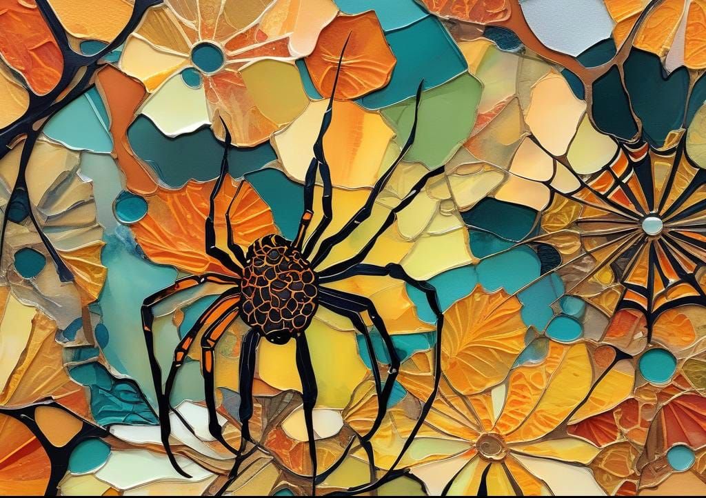 Orange Spider Chrysanthemum in Art Deco Style