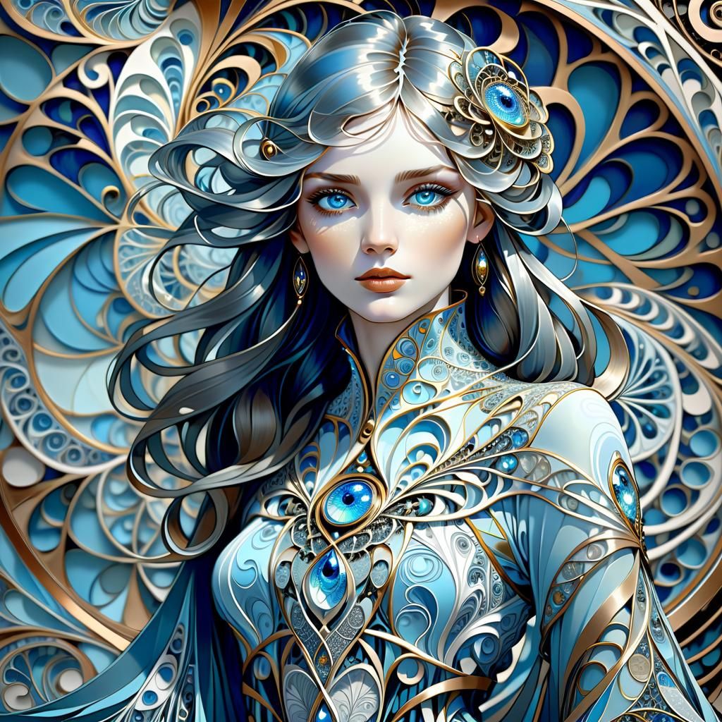 Icy Blue Eyed Woman in Art Nouveau Style