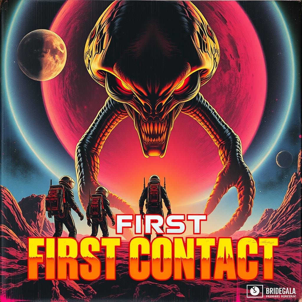 First Contact: Sci-Fi Movie Poster in Retro Style