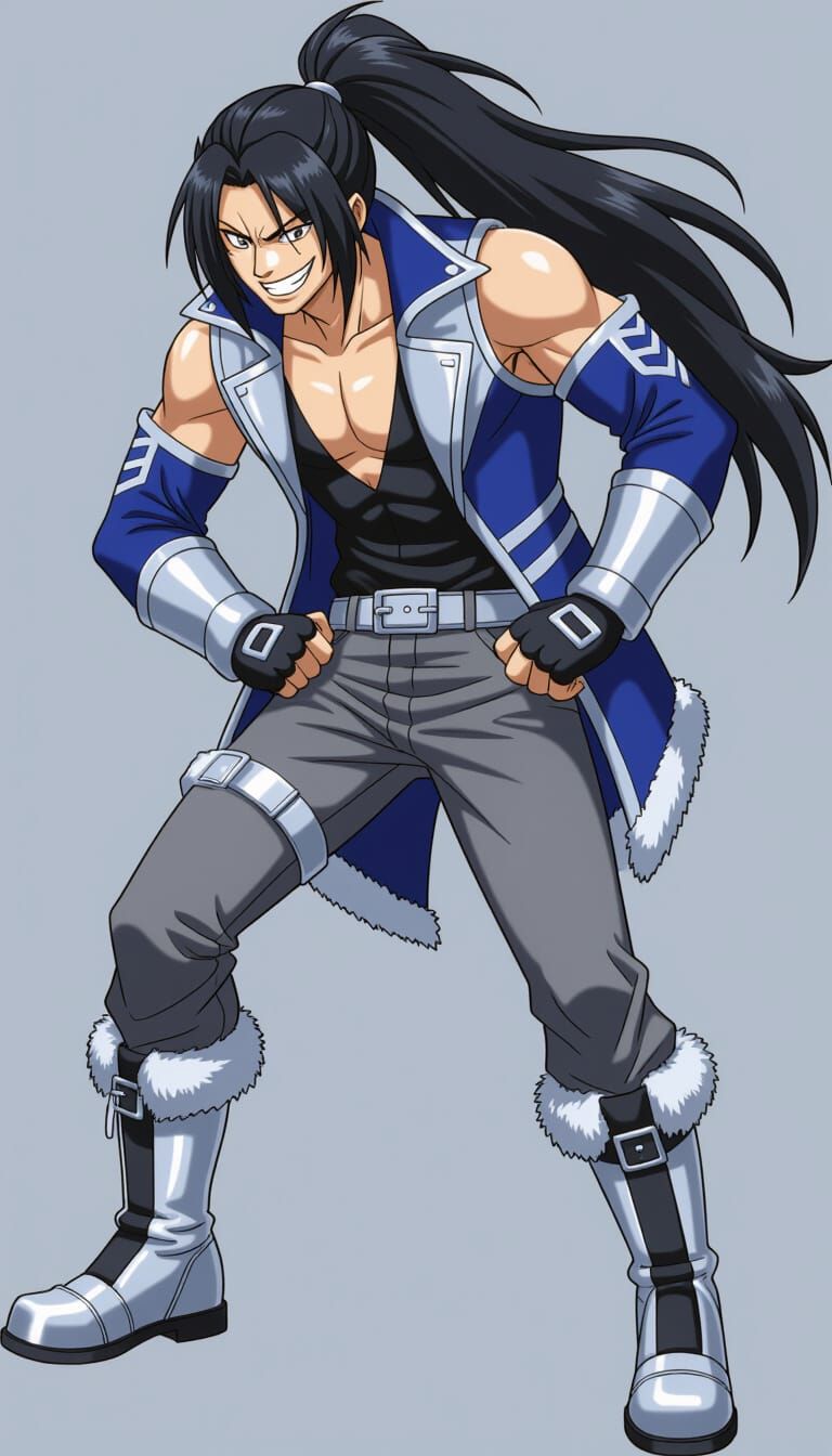 Anime Style Character with Black Hair and Silver Outfit