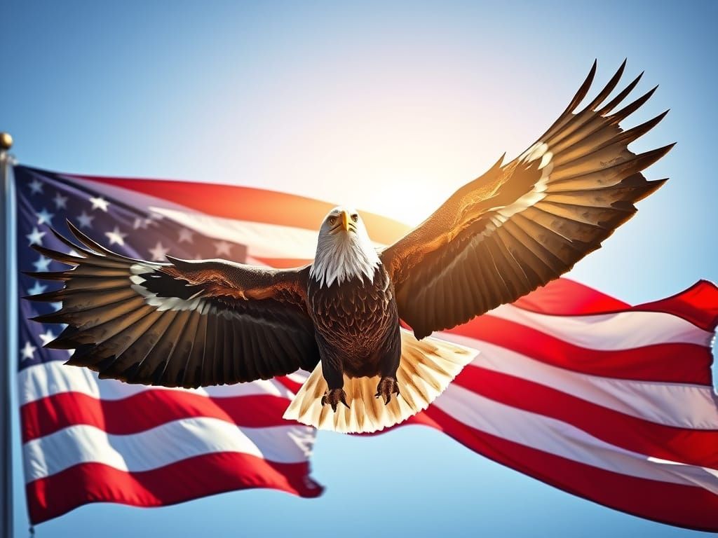 Majestic Bald Eagle Against the American Flag