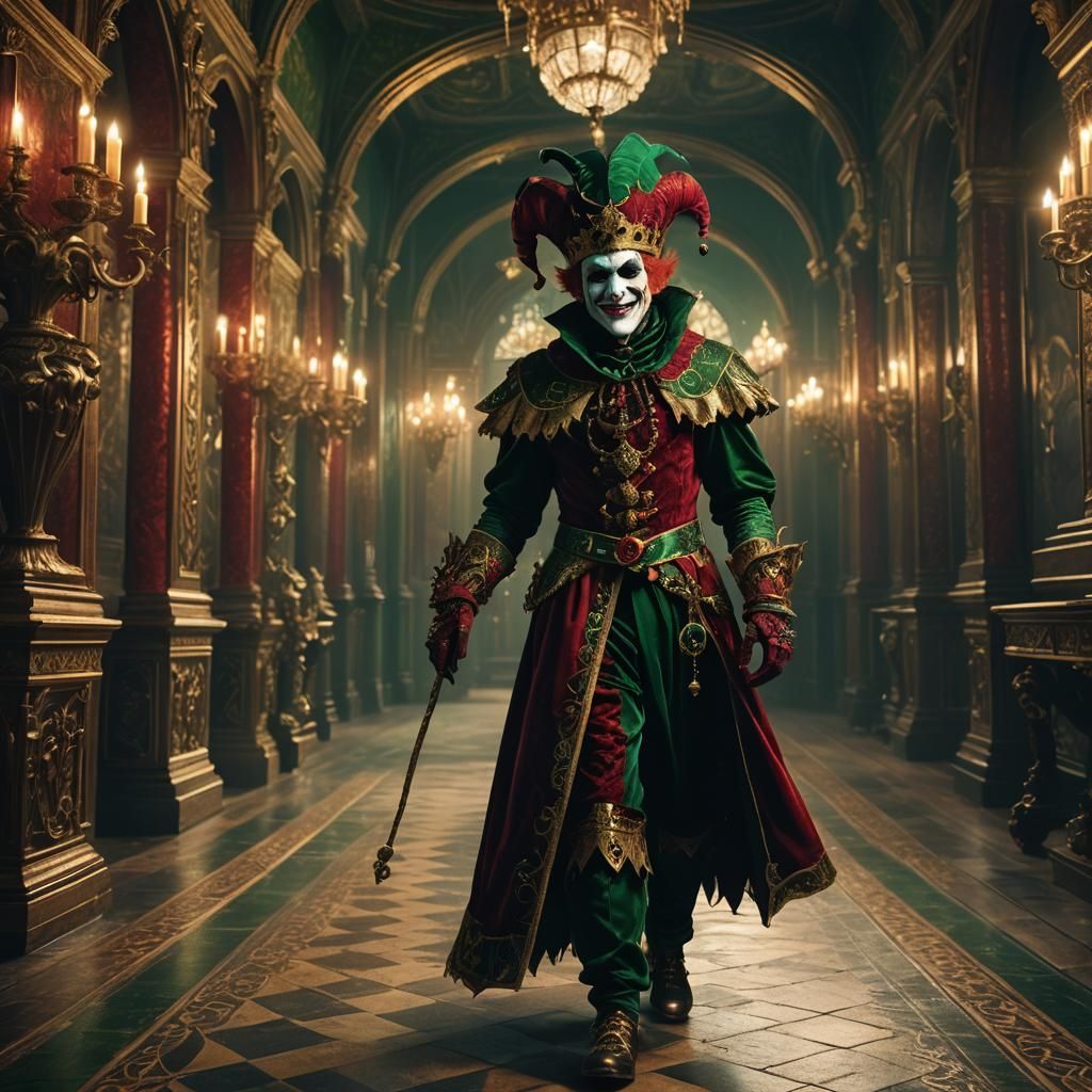Demonic Court Jester in Victorian Hallway