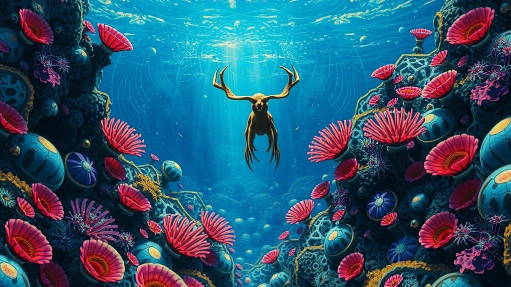 Iridescent Coral Reef in a Surreal Universe