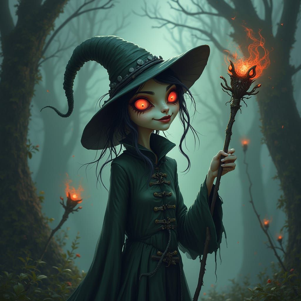 Arcane Character in Tim Burton Gothic Fantasy Style