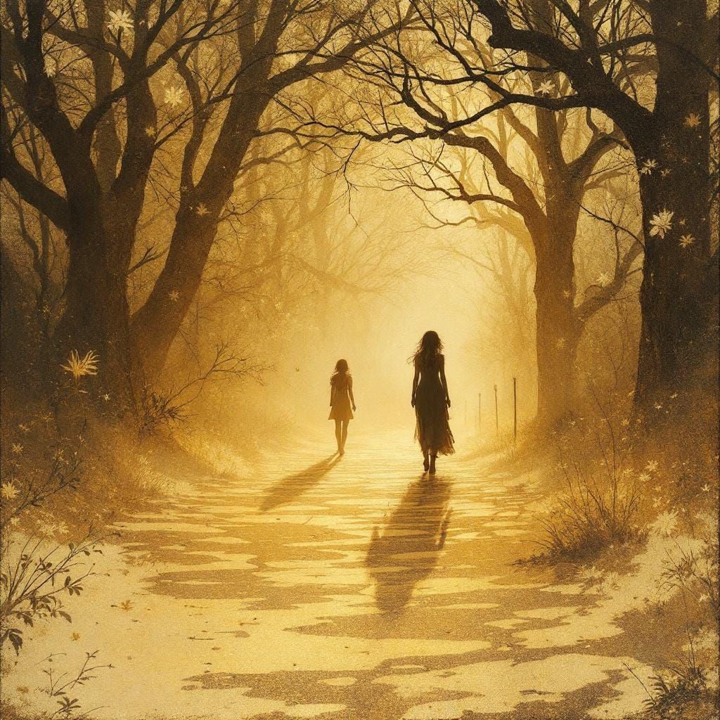 Botanical Silhouette Fairy Tale in Amber Paint