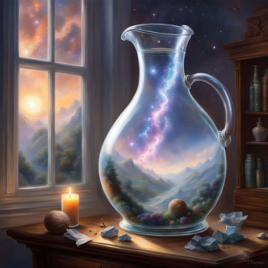 Galaxies Colliding in Glass Jug, Ethereal Fantasy