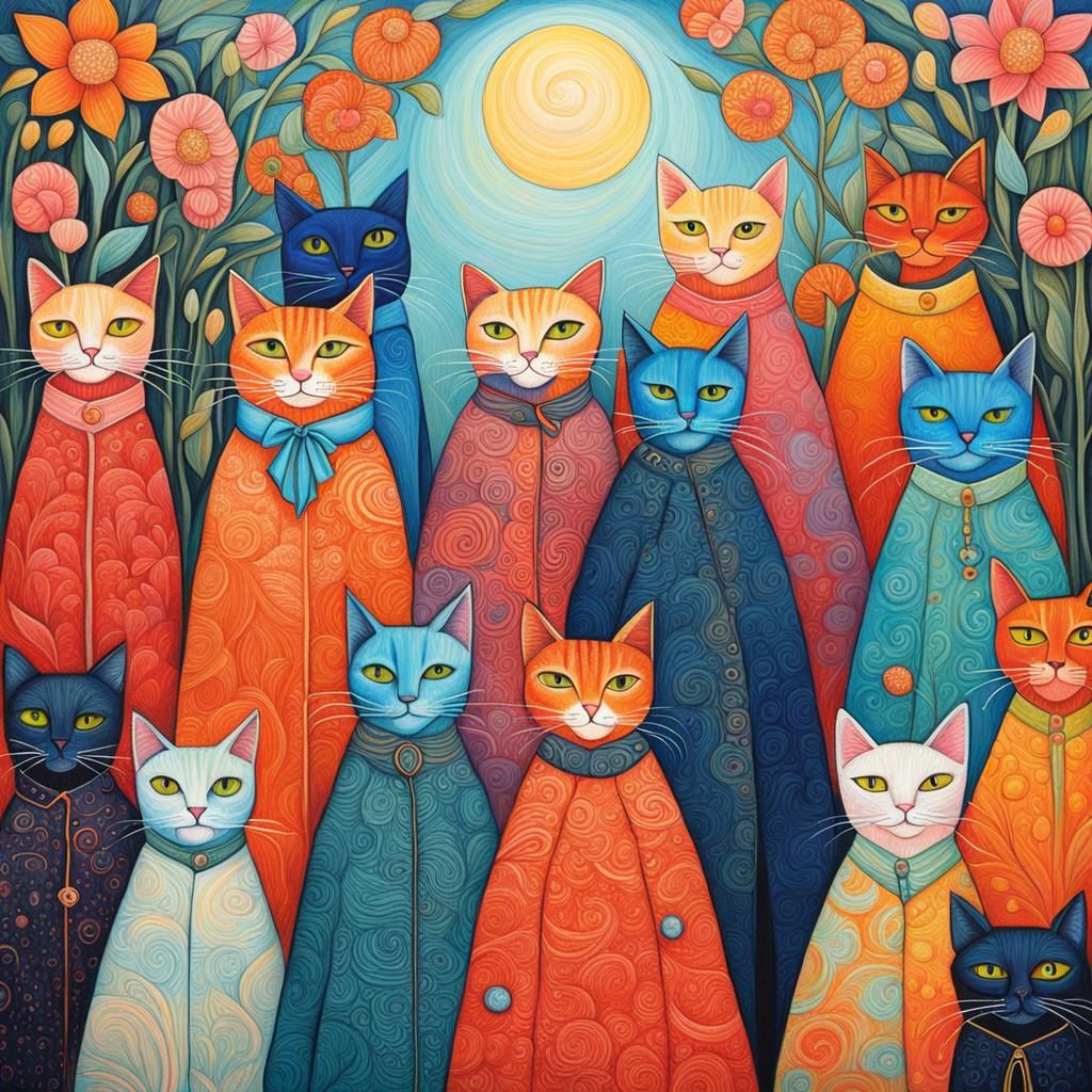 Majestic Cats in Dresses as Abstract Art