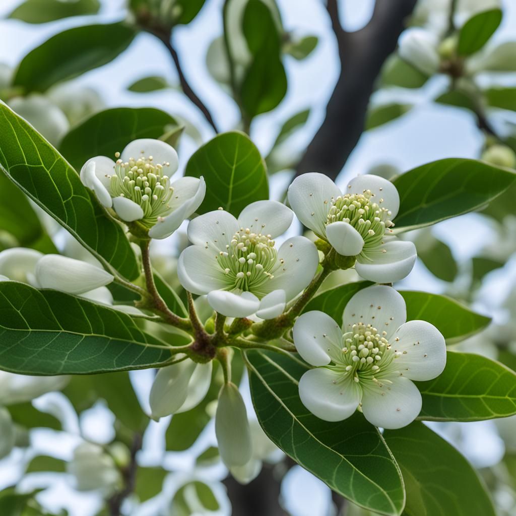 Delicate White Leaves and Buds of Alphitonia excelsa