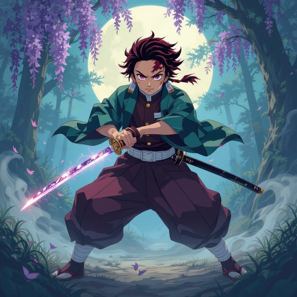 Tanjiro Fused with Shinobu in Dynamic Digital Art