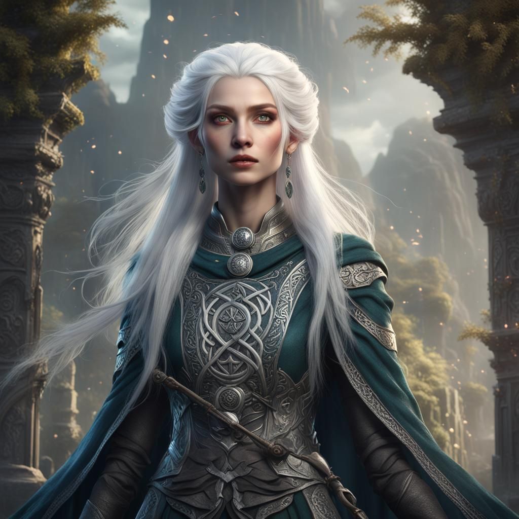 Celtic Style White-Haired Beauty: Fantasy Concept Art