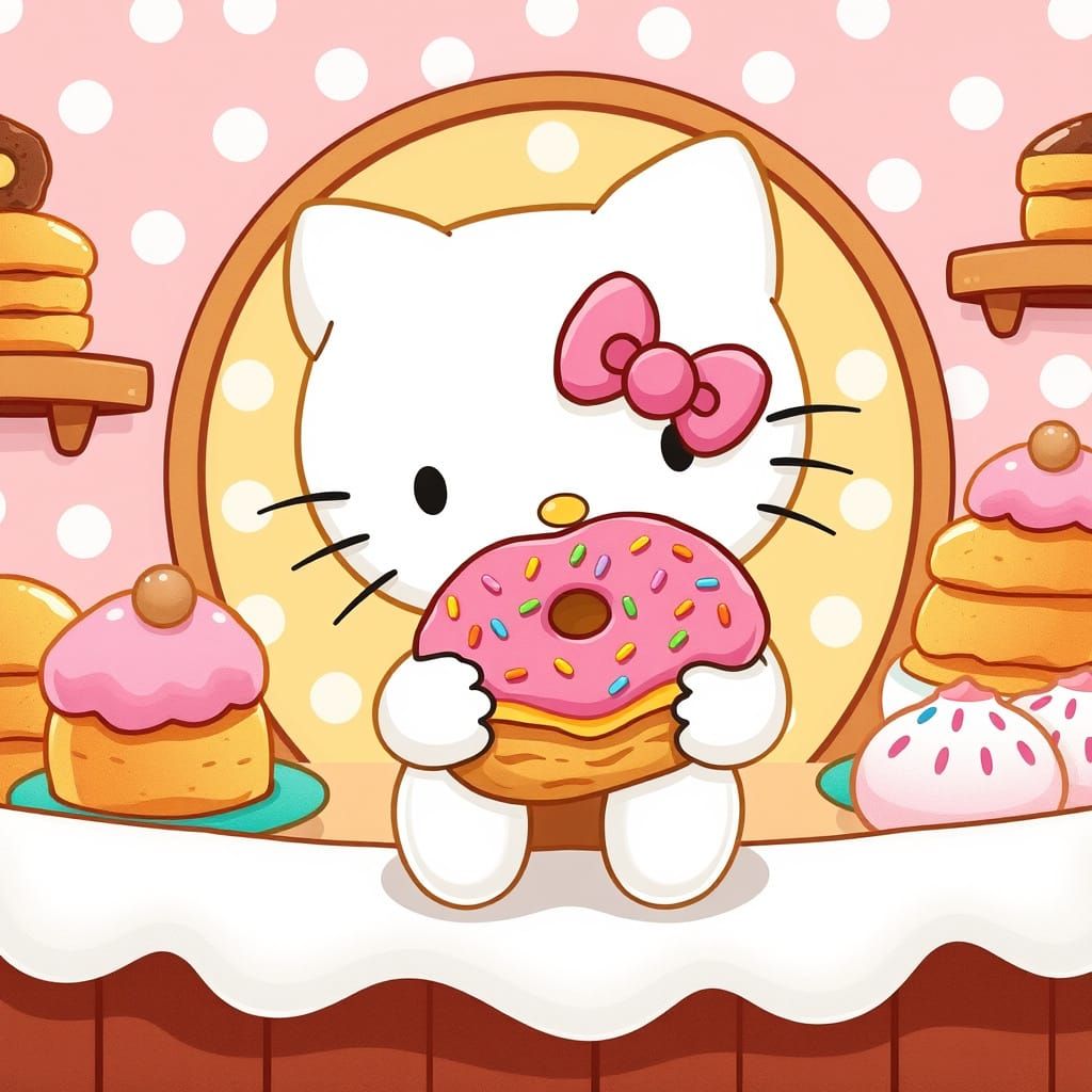 Hello Kitty in Whimsical Sanrio Bakery Scene